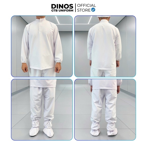 [Nhận In Logo] Bộ Quần Áo Phòng Sạch Nam Nữ Cao Cấp Màu Trắng Cotton Lạnh - Đồng Phục Công Nhân Thực Phẩm, Sản Xuất