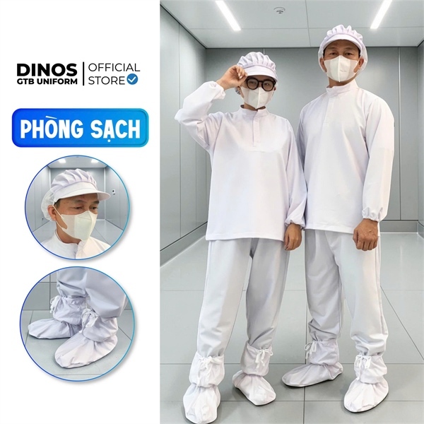 [Nhận In Logo] Bộ Quần Áo Phòng Sạch Nam Nữ Cao Cấp Màu Trắng Cotton Lạnh - Đồng Phục Công Nhân Thực Phẩm, Sản Xuất