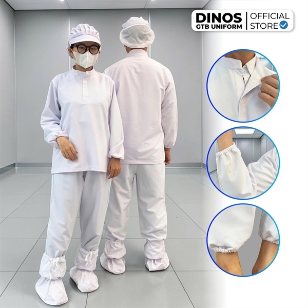 [Nhận In Logo] Bộ Quần Áo Phòng Sạch Nam Nữ Cao Cấp Màu Trắng Cotton Lạnh - Đồng Phục Công Nhân Thực Phẩm, Sản Xuất