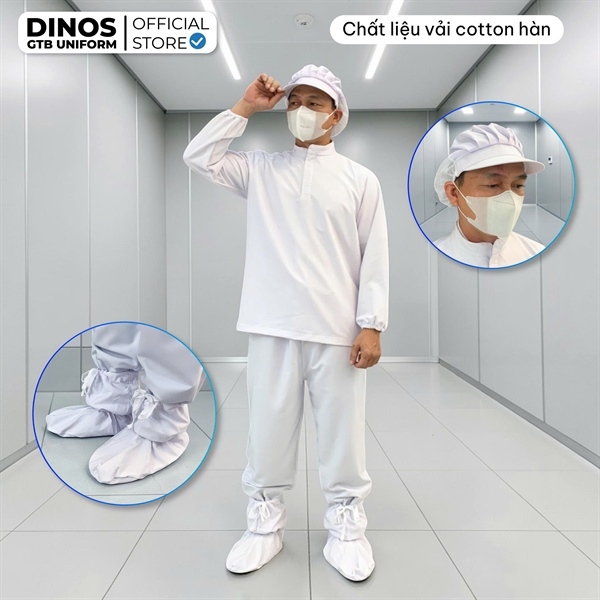 [Nhận In Logo] Bộ Quần Áo Phòng Sạch Nam Nữ Cao Cấp Màu Trắng Cotton Lạnh - Đồng Phục Công Nhân Thực Phẩm, Sản Xuất