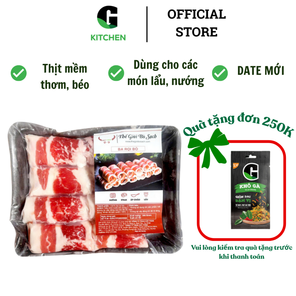 Ba chỉ cuộn bò Úc Hotfood ĐL G Kitchen khay 300g [Giao HCM]