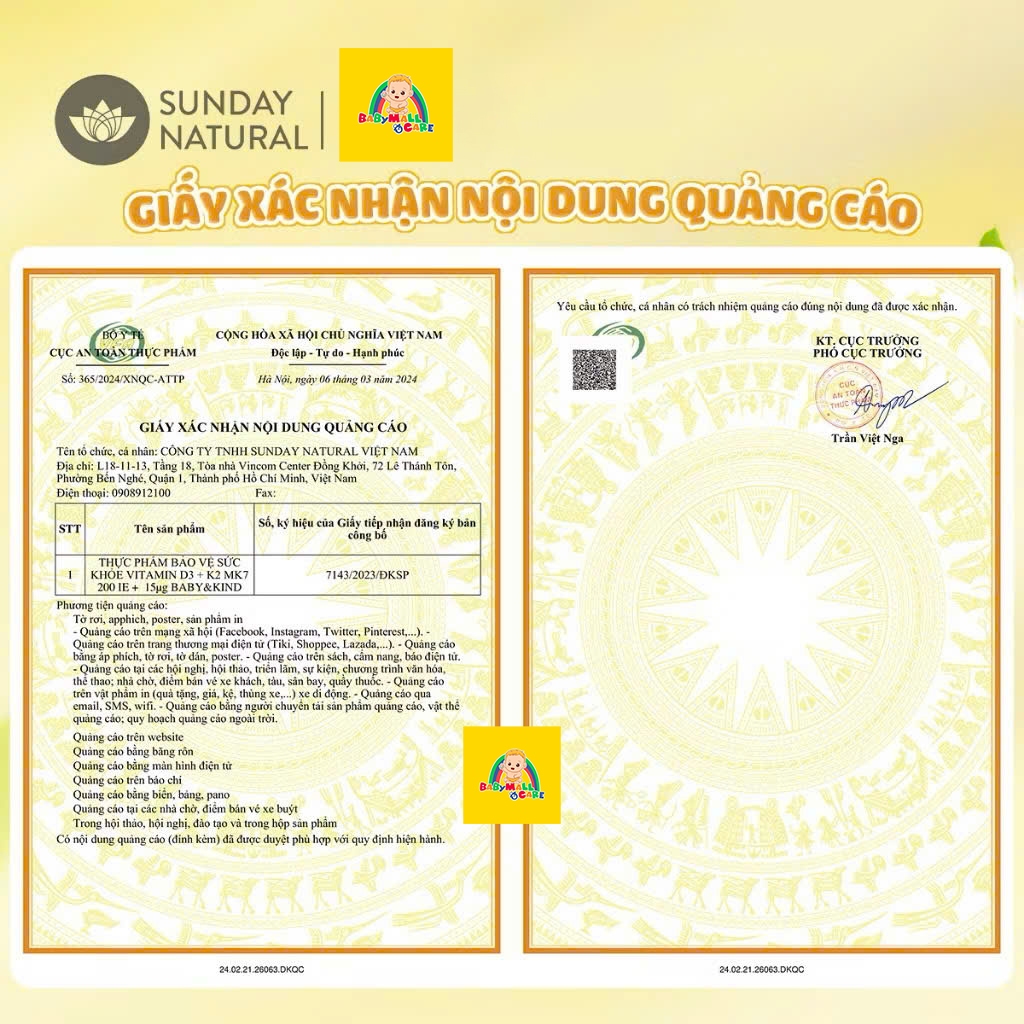 Thực Phẩm Bảo Vệ Sức Khoẻ Vitamin D3 + K2 MK7 200 IE + 15µg Sunday Natural, 300 giọt, 10ml