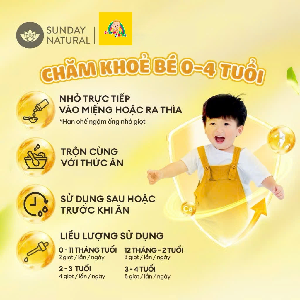 Thực Phẩm Bảo Vệ Sức Khoẻ Vitamin D3 + K2 MK7 200 IE + 15µg Sunday Natural, 300 giọt, 10ml
