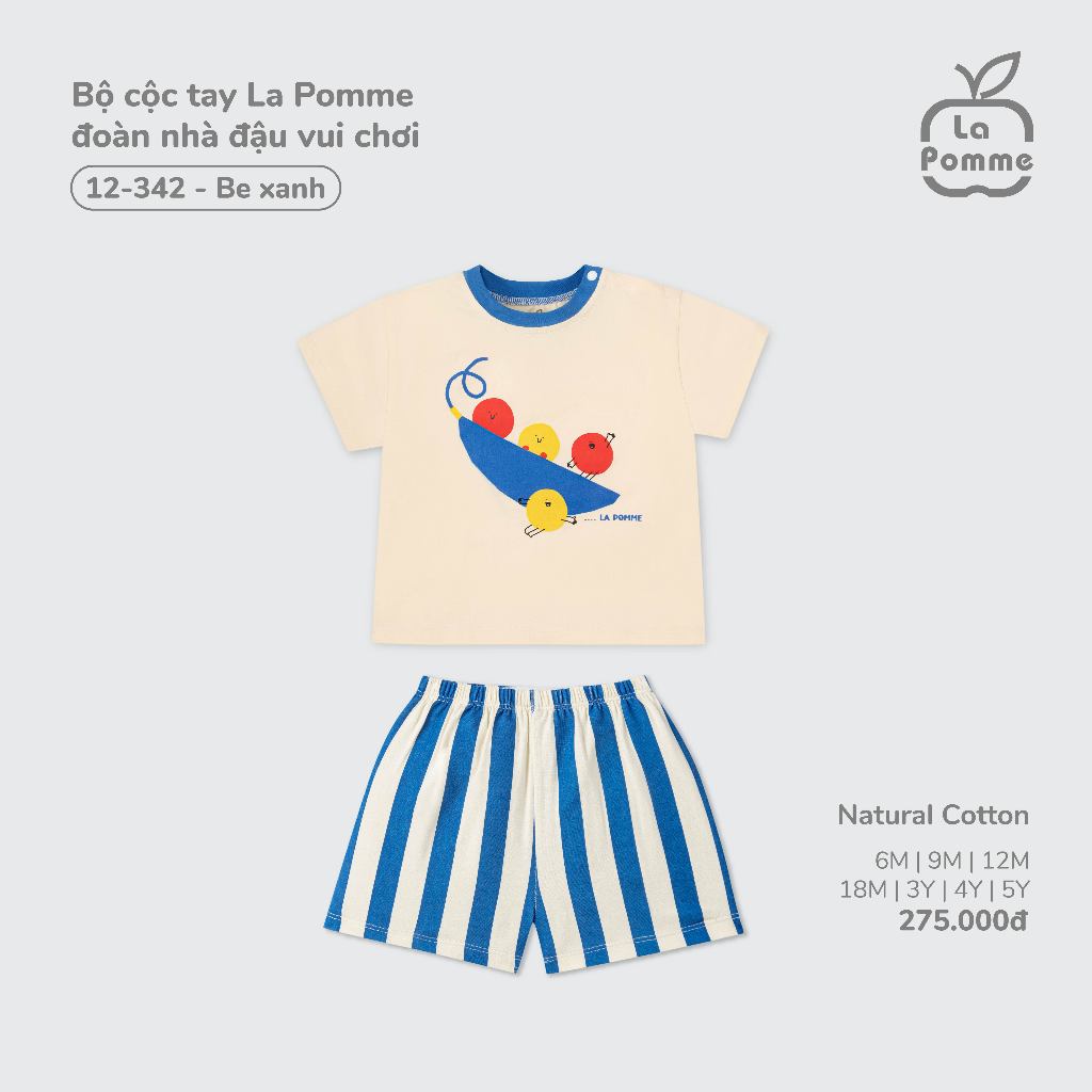 Bộ cộc tay La Pomme đoàn nhà đậu vui chơi - Sợi Natural Cotton thoáng mát – Bé trai - 6M - 5Y