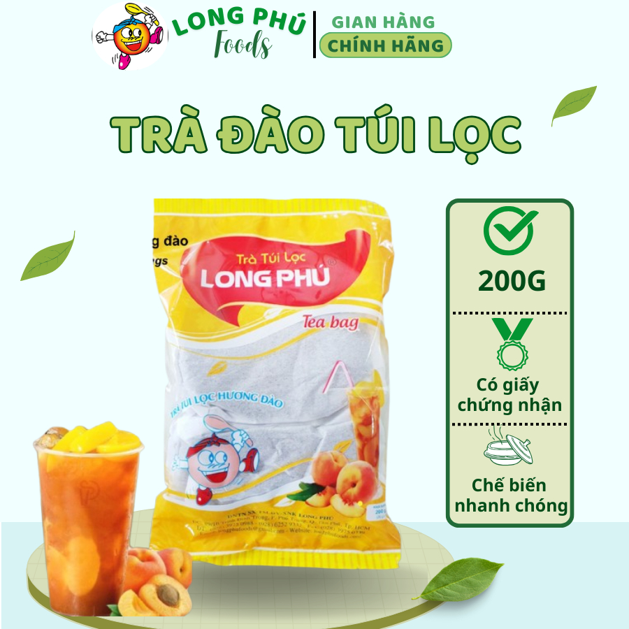 Trà Đào Túi Lọc LONG PHÚ gói 200gr - Chuyên Pha Trà Thông Dụng, Thơm, Đậm Vị Trà