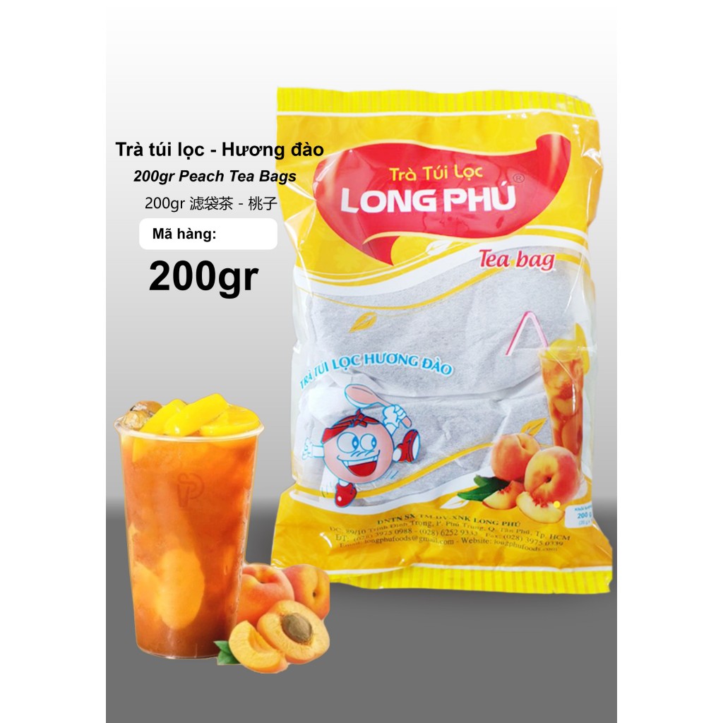 Trà Đào Túi Lọc LONG PHÚ gói 200gr - Chuyên Pha Trà Thông Dụng, Thơm, Đậm Vị Trà