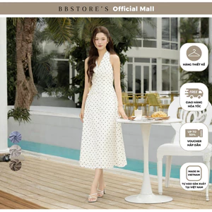 BBSTORE'S Đầm Dạo Phố Cotton Dài Dáng Xòe Cổ Yếm Kết Nút Bọc Nắp Túi Kiểu - DAC42B