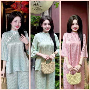 Đồ Lam Đi Chùa Cao Cấp, Bộ Nút Chéo Lụa Tằm Hoa | Đồ Lam An Nhiên