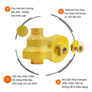 Mũi Khoan Kim Cương Hình Nón, Dụng Cụ Mở Lỗ Đá Hình Nón Phay Lỗ Kim Cương Loại M10