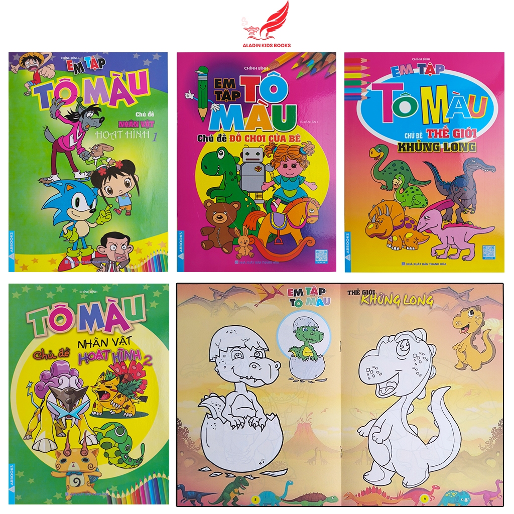 Sách Em Tập Tô Màu (4 Quyển) – Nhân Vật Hoạt Hình, Đồ Chơi Của Bé, Thế Giới Khủng Long
