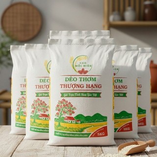 Combo 5 Túi Gạo Mộc Miên 5Kg Dẻo Thơm Thượng Hạng - Cơm Dẻo Ngọt Thơm Ngon (Tổng 25Kg)