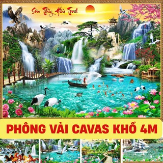 Tranh Phong Cảnh SƠN THỦY HỮU TÌNH Trang Trí Treo Tường Phòng Khách Bằng Vải Cavas Lụa Cao Cấp PC01 - BEEKIDS