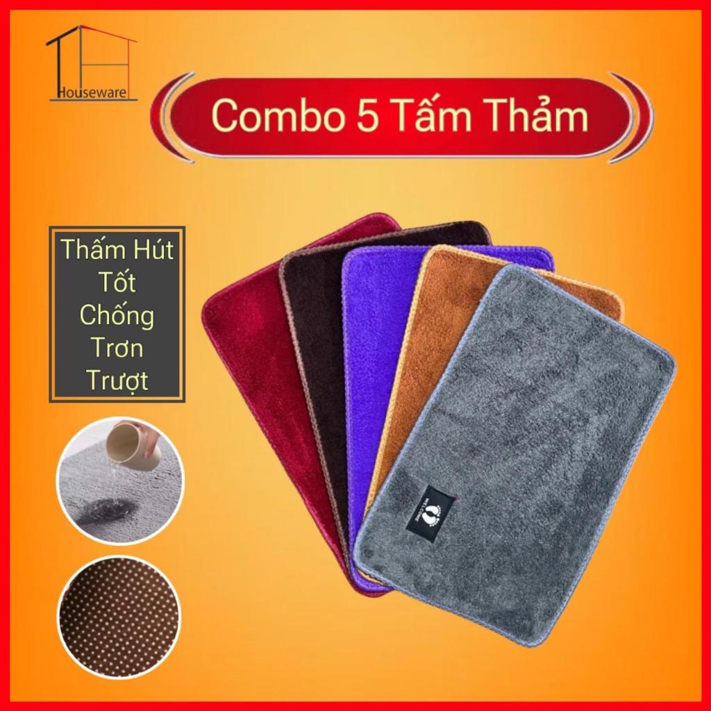 Combo 3-5 Tấm Thảm Lau Chân Lông Cừu Len Mịn Màu Ngẫu Nhiên - Thấm Hút Tốt - Chống Trơn Trượt KT 40x60cm