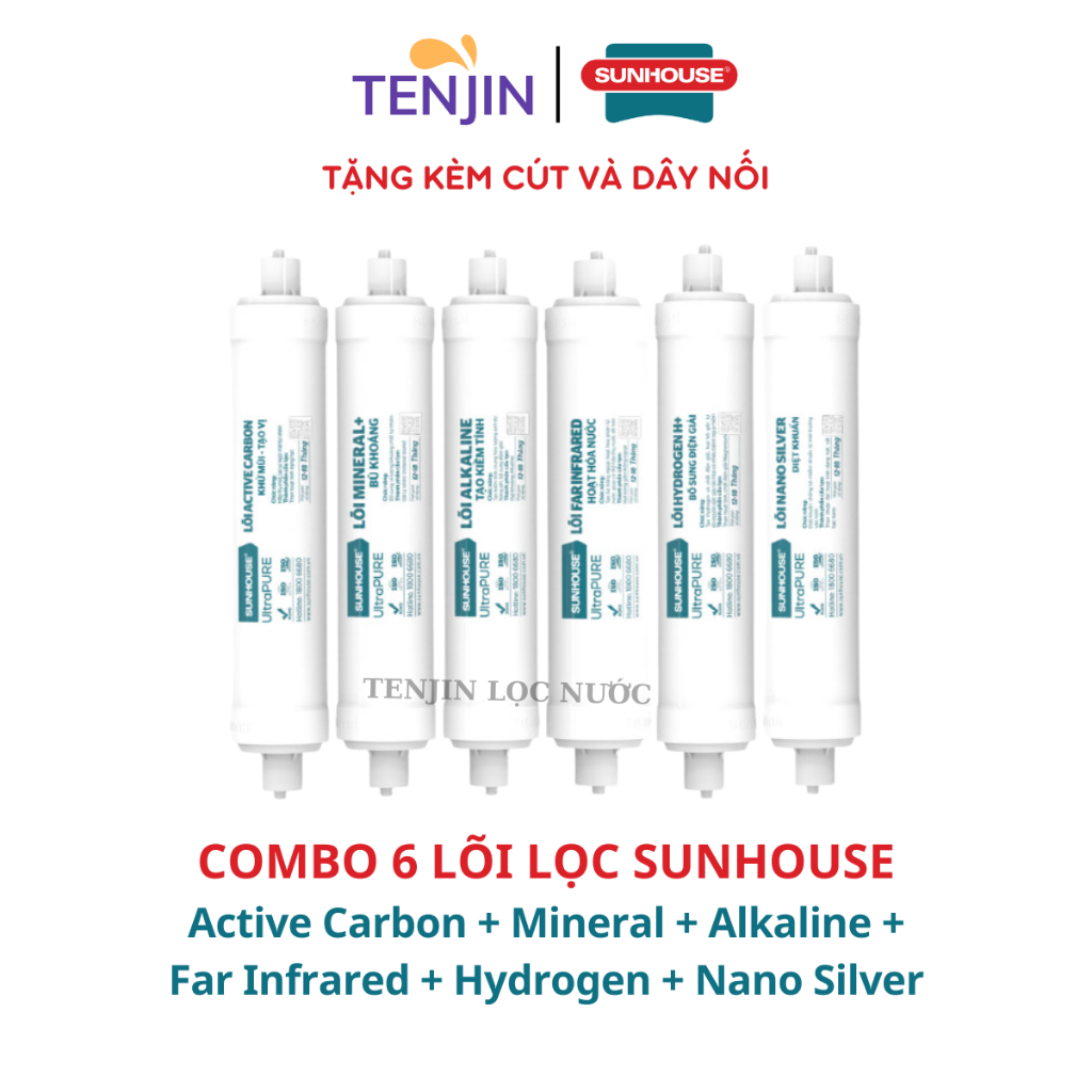Combo 10 Lõi Lọc Nước Sunhouse Gồm Bộ 123 Đúc Cắm Nhanh, Màng RO, 6 Chức Năng Model SHA8201KV, SHA76620KL, SHA76214CK-S