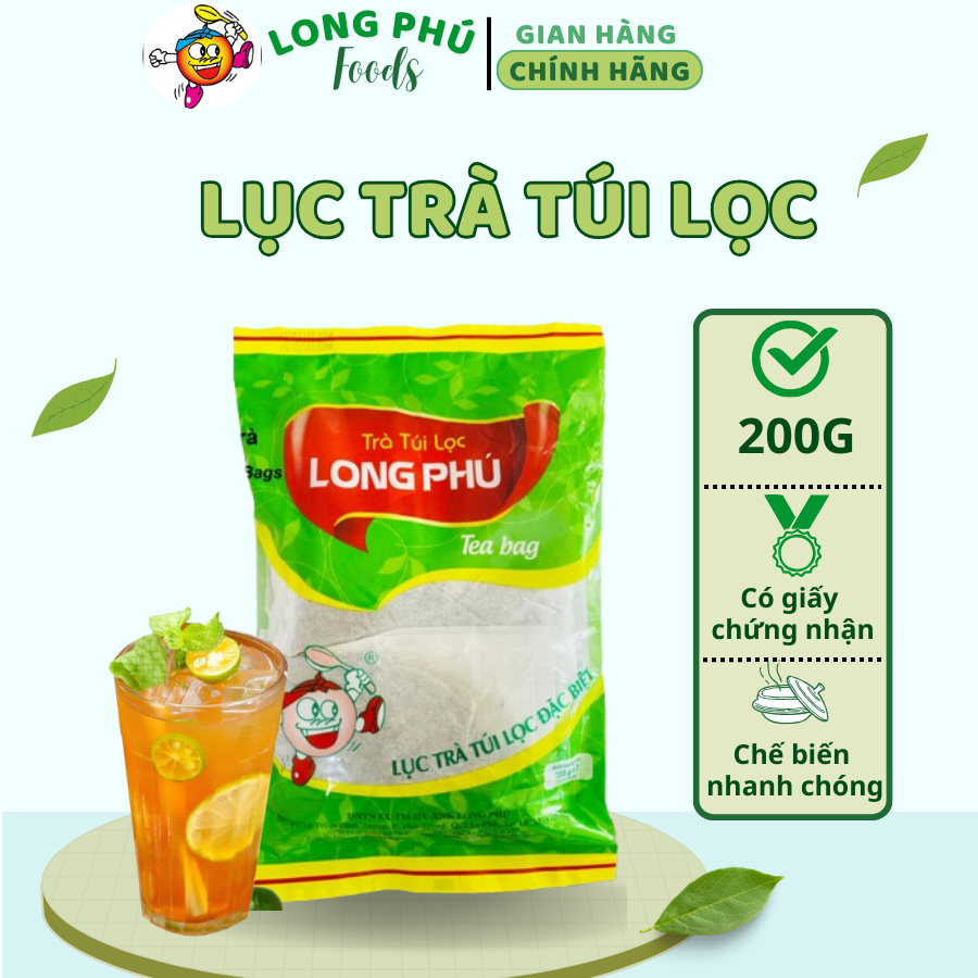 Lục Trà Túi Lọc LONG PHÚ gói 200gr Hương Trà Thơm - Nguyên Liệu Trà Sữa, Trà Trái Cây, Trà Túi Lọc, Lục Trà, Nước Trà