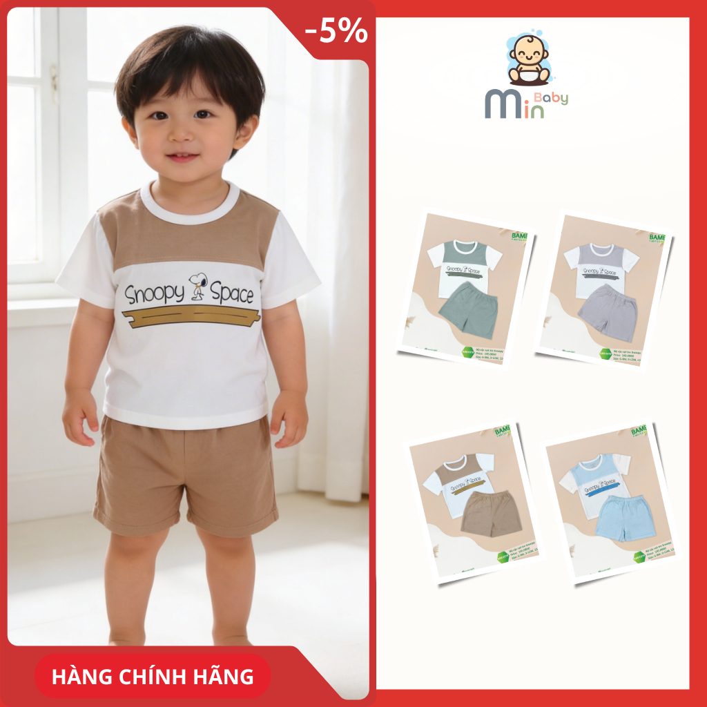 Bộ cộc sợi tre Snoopy Anminaza Vải Sợi Tre Petit Thấm Hút Thoáng Mát - Hàng Chính Hãng AMI0378