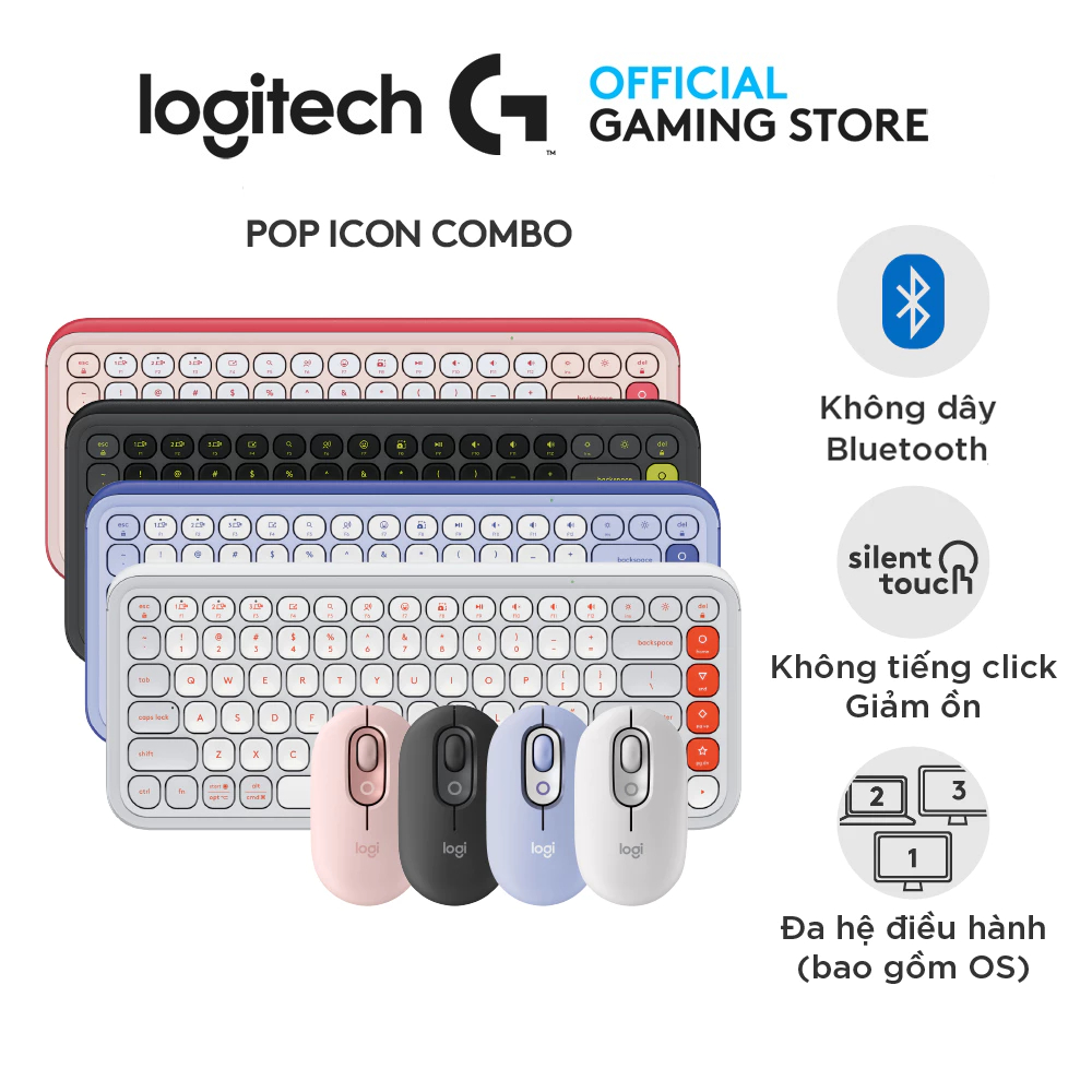 Logitech POP Icon Bluetooth Keyboard Mouse Combo - Comfy, Quiet ...