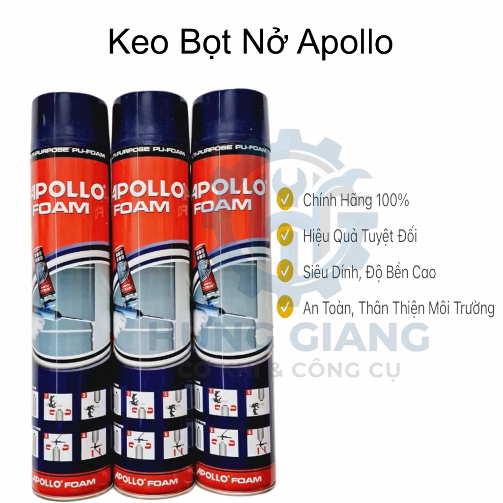 Keo Bọt Nở Apollo, keo xịt bọt 750ml dùng bịt kín cách âm cực tốt