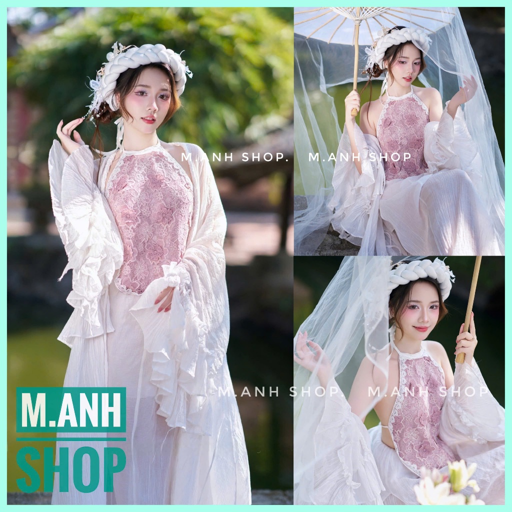 Sét Yếm Ren Tím Kèm Choàng Chụp Ảnh Tết