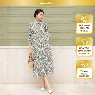 SWANLAKE | Váy Đầm Nữ Midi Suông Tay Lỡ Vải Linen In Hoa Có Túi Xẻ Tà Công Sở Dạo Phố D13513