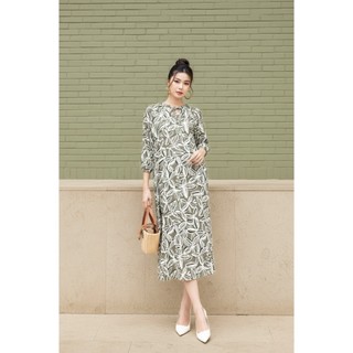 SWANLAKE | Váy Đầm Nữ Midi Suông Tay Lỡ Vải Linen In Hoa Có Túi Xẻ Tà Công Sở Dạo Phố D13513