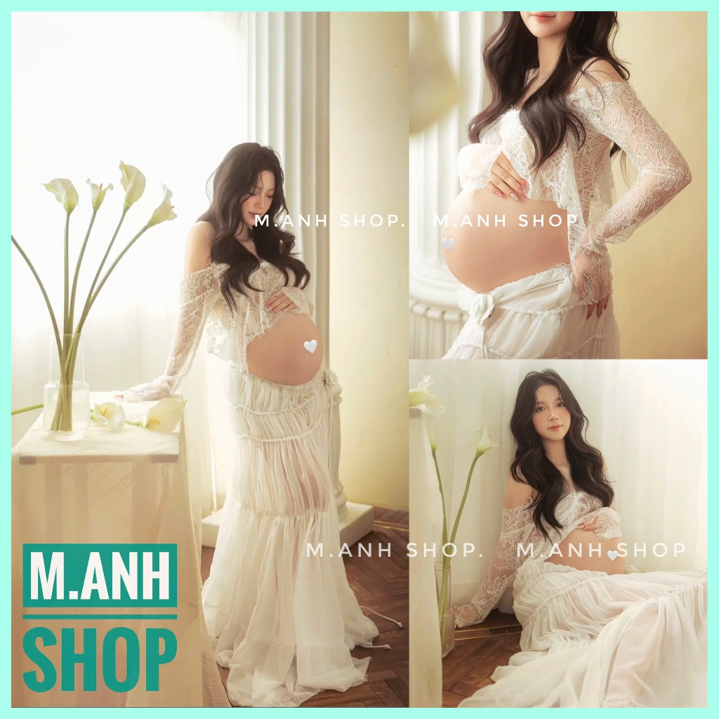 Váy Bầu Lan Ý Trắng Chụp Ảnh Concept Bầu Xinh Đẹp Nàng Thơ