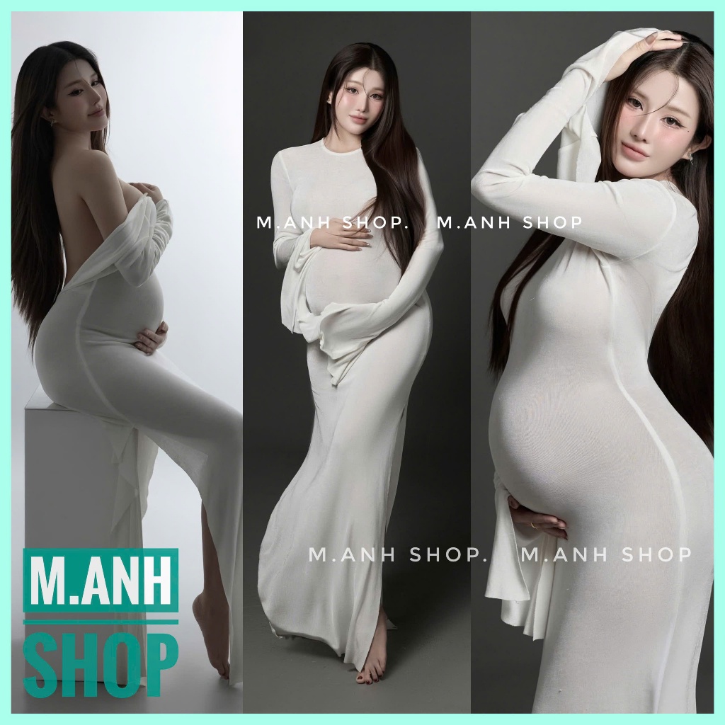 Váy Bầu Body Trắng Sẻ Tay Chụp Ảnh Bầu Nàng Thơ Cao Cấp Xinh Đẹp