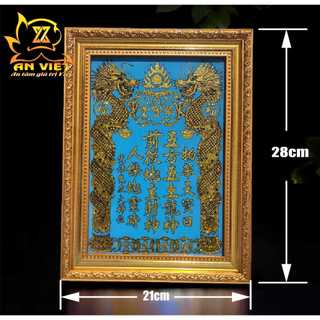 Bài vị Thần Tài Thổ Địa - Khung Gỗ Xi Vàng - Màu Xanh Dương - BV2601