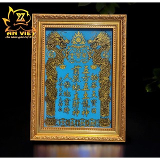 Bài vị Thần Tài Thổ Địa - Khung Gỗ Xi Vàng - Màu Xanh Dương - BV2601