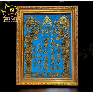 Bài vị Thần Tài Thổ Địa - Khung Gỗ Xi Vàng - Màu Xanh Dương - BV2601