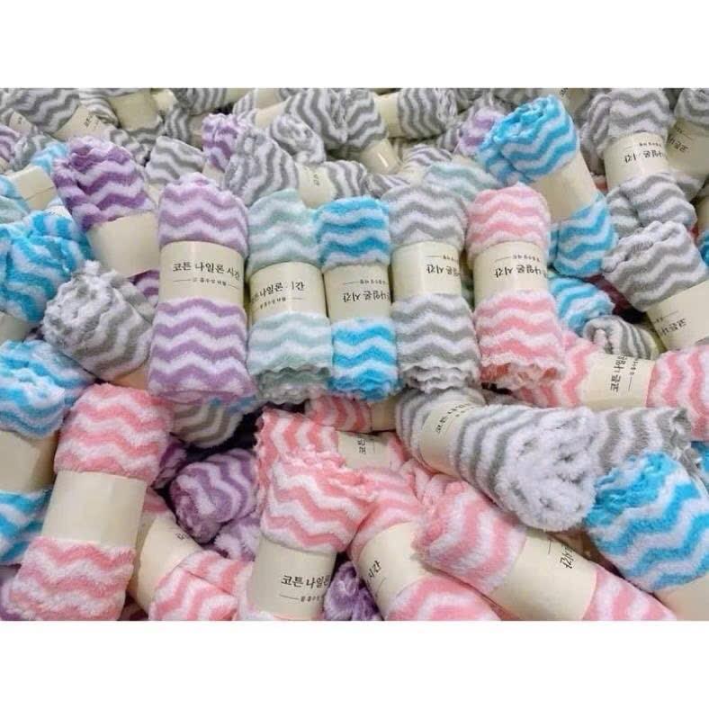 Set 10 Khăn Lau Mặt Kẻ Sợi Siêu Mềm Mịn Siêu Thấm Hút Kháng Khuẩn