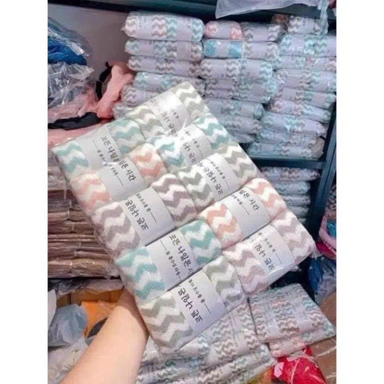 Set 10 Khăn Lau Mặt Kẻ Sợi Siêu Mềm Mịn Siêu Thấm Hút Kháng Khuẩn