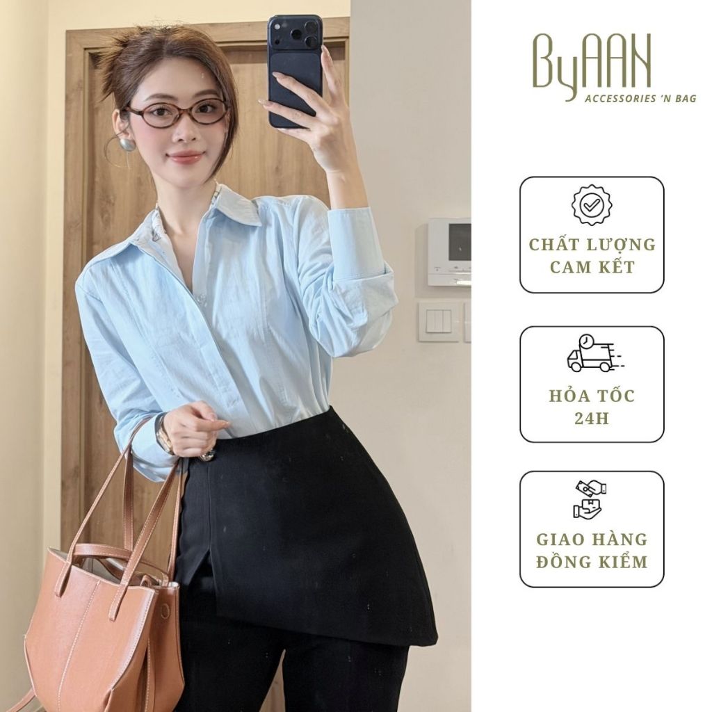 Sơ Mi Suông Basic | Không Kèm Khăn Cổ | Chất Thô Cotton Mềm Mát – ByAAN A069