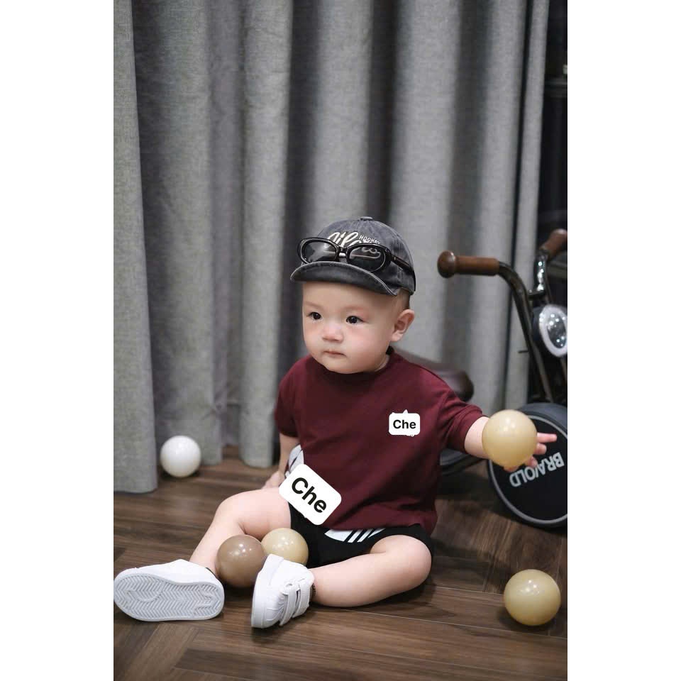 Set Áo Thun+Quần Short Bé Trai Gái Đỏ Đô,Bộ Bé Trai Cotton 7-15kg, Set Bộ Thể Thao Trẻ Em Mùa Hè A01