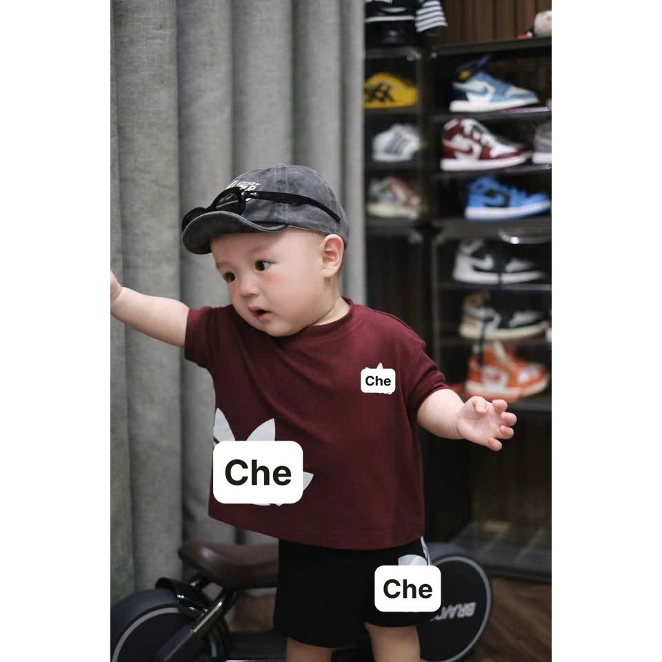 Set Áo Thun+Quần Short Bé Trai Gái Đỏ Đô,Bộ Bé Trai Cotton 7-15kg, Set Bộ Thể Thao Trẻ Em Mùa Hè A01