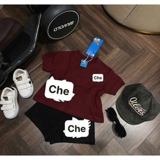 Set Bộ Thể Thao Trẻ Em Đỏ Đô,Set Áo Thun+Quần Short Bé Trai Bé Gái Cotton Mềm Mát Mùa Hè 7-15kg(A01)