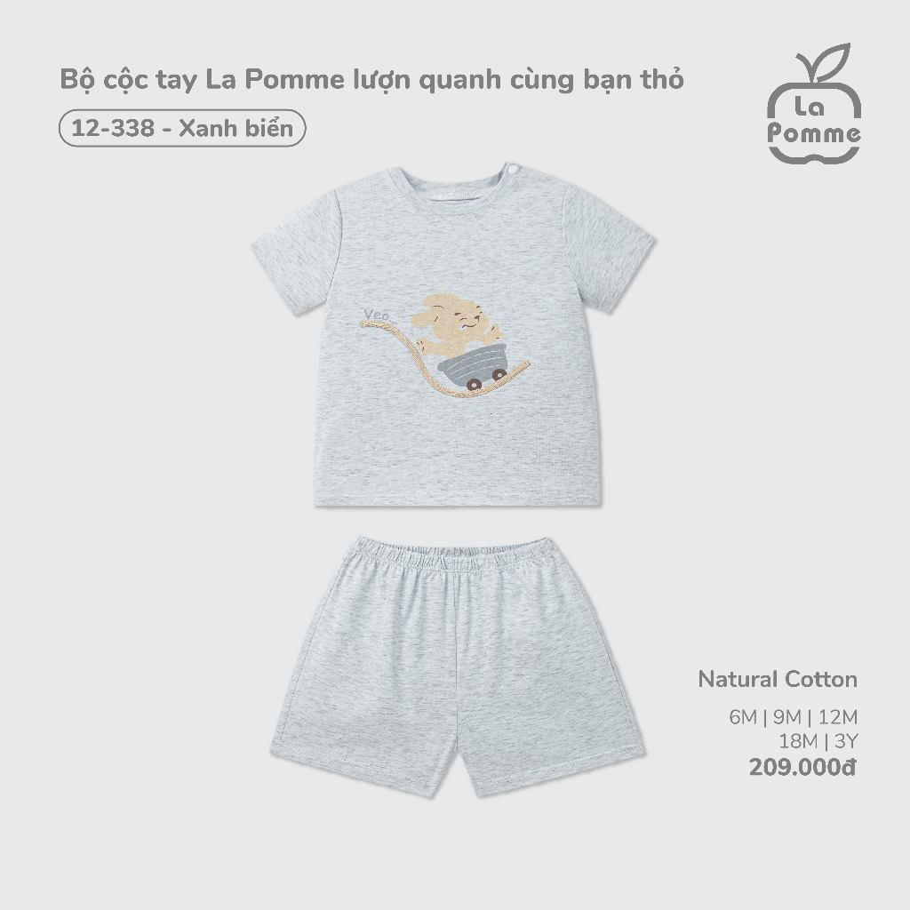 Bộ cộc tay La Pomme lượn quanh cùng bạn thỏ - Sợi Natural Cotton thoáng mát – Bé trai - 6M - 3Y