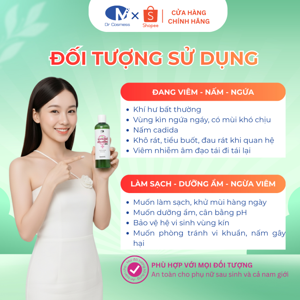 Dung Dịch Vệ Sinh Dịu Nhẹ, Cân Bằng Ph, Giảm Nấm Ngứa, Khử Mùi Hôi, Không Khô Dr Cosmess Chính Hãng