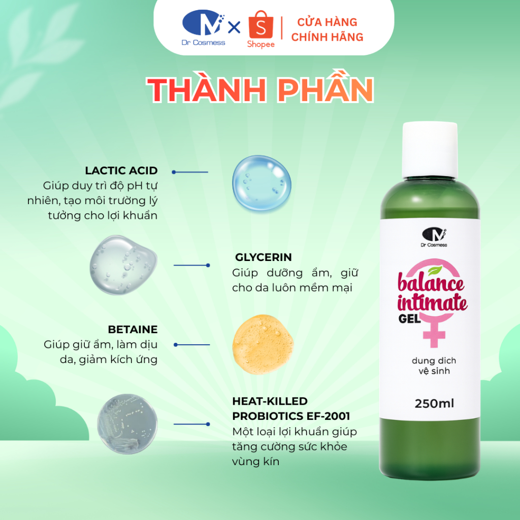 Dung Dịch Vệ Sinh Dịu Nhẹ, Cân Bằng Ph, Giảm Nấm Ngứa, Khử Mùi Hôi, Không Khô Dr Cosmess Chính Hãng