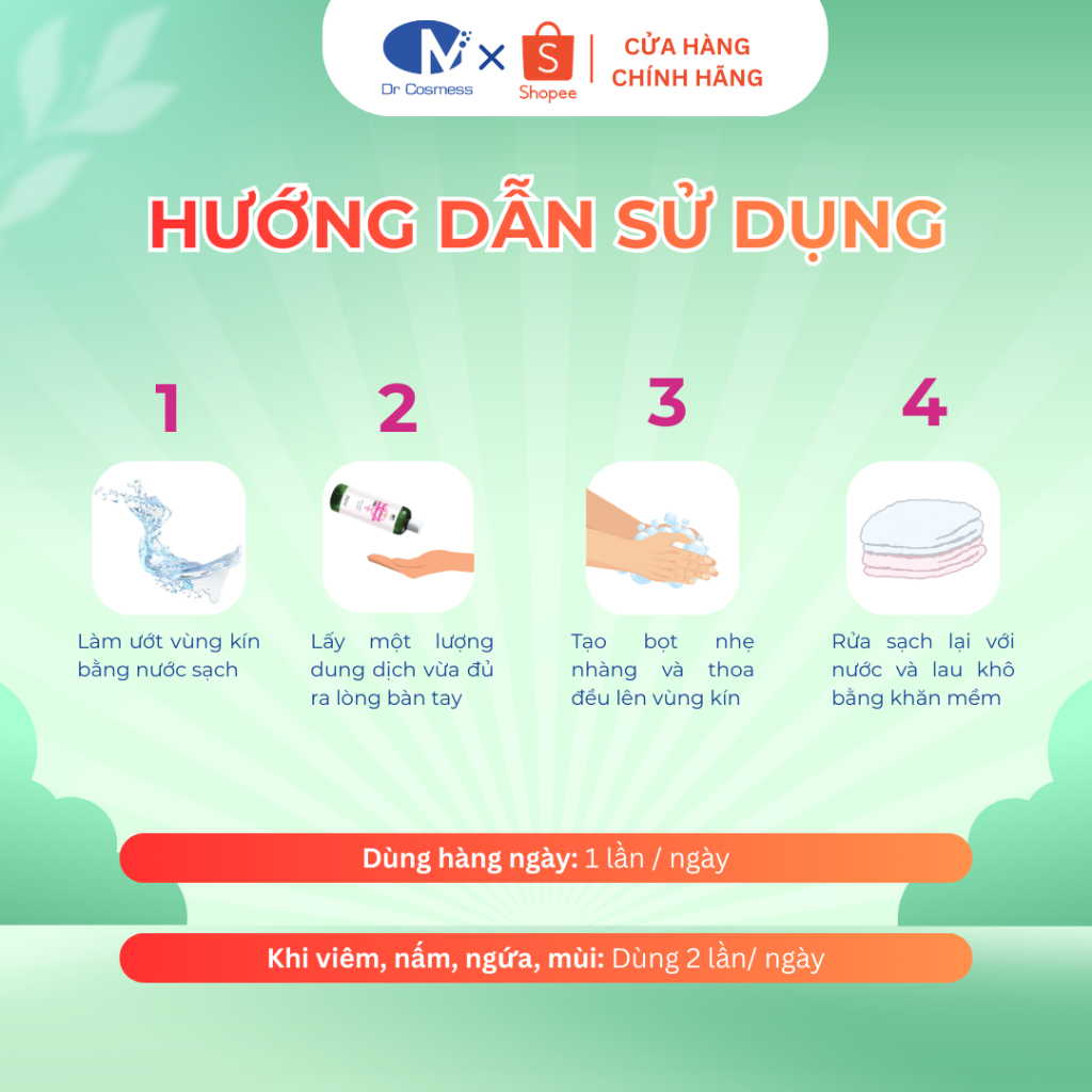 Dung Dịch Vệ Sinh Dịu Nhẹ, Cân Bằng Ph, Giảm Nấm Ngứa, Khử Mùi Hôi, Không Khô Dr Cosmess Chính Hãng