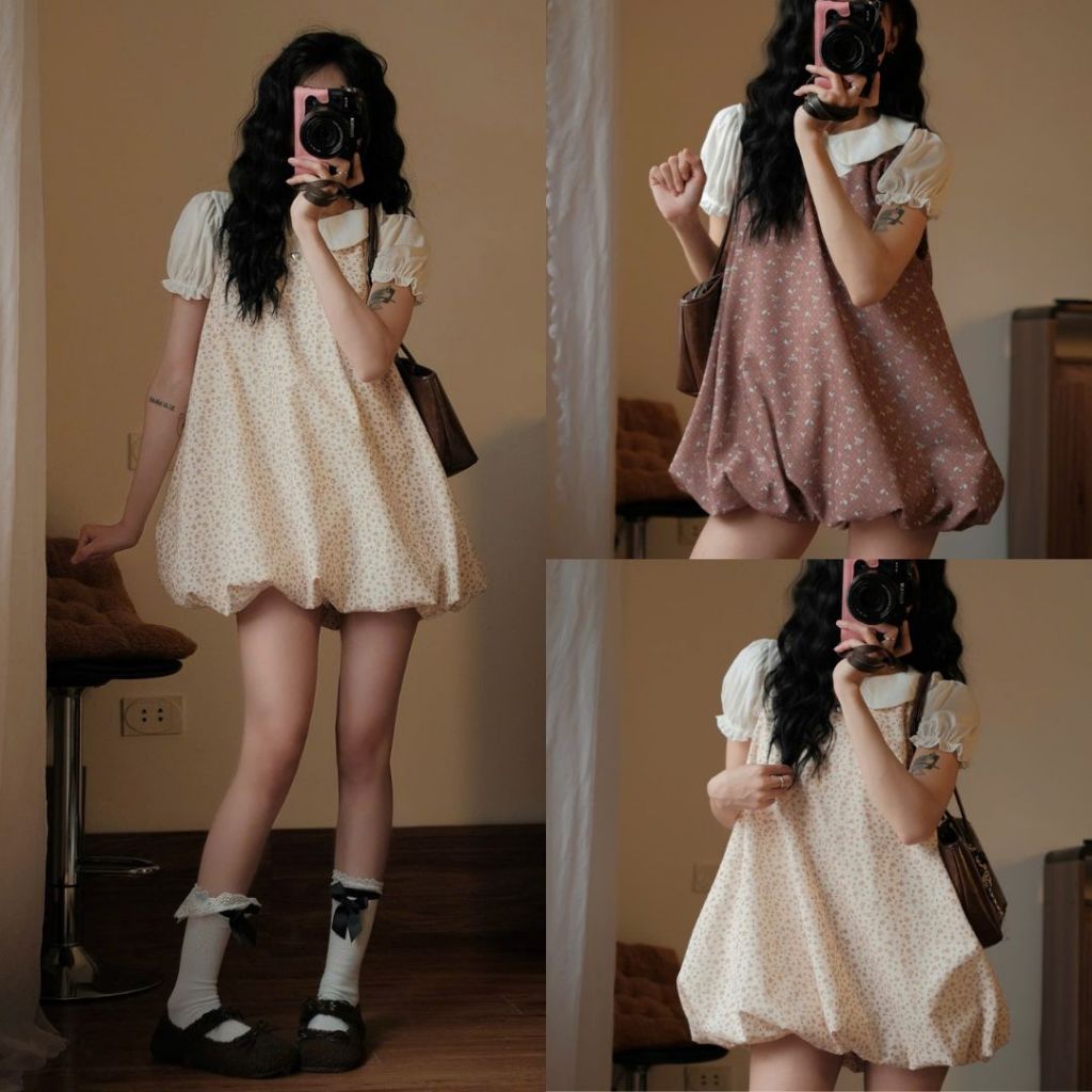 Váy Váy Bí Dáng Phồng Chất Dạ Mềm Hoạ Tiết Hoa Nhí Bi Xinh Xắn Vintage Floral Bubble Dress Joolate