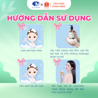 Sữa Tắm Giảm Mụn Lưng, Mụn Body, Viêm Nang Lông - AHA BHA, Ngừa Thâm 300ml Dr Cosmess Chính Hãng