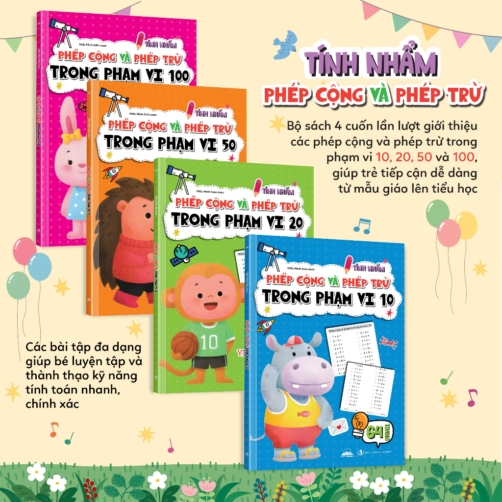 Sách - Phép Tính Cộng Trừ Cho Bé Phạm Vi 10/20/50/100 Sách Tập Làm Toán Cho Bé