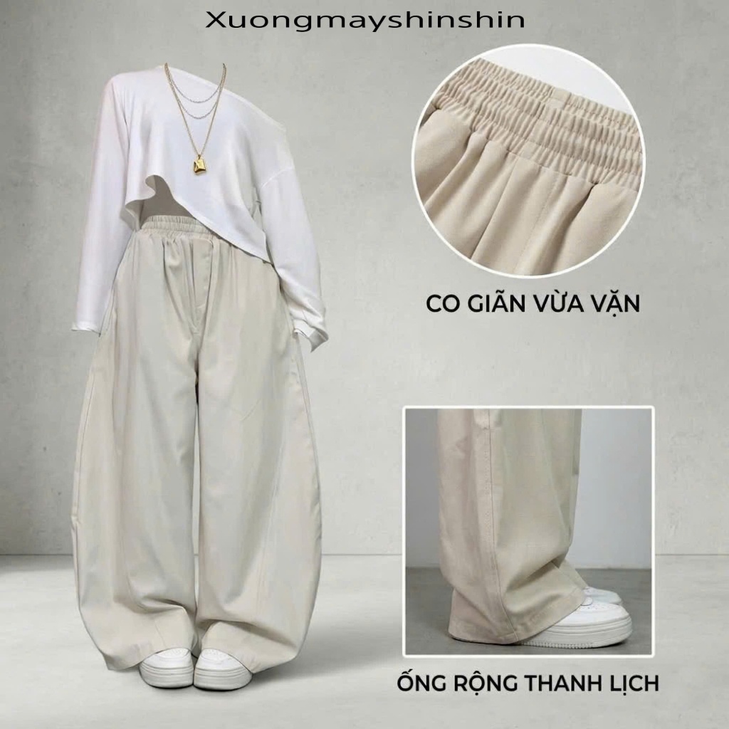 Quần Ống Thụng Cong Kaki Nam Nữ Tôn Eo Hack Dáng Mix Đồ Xinh