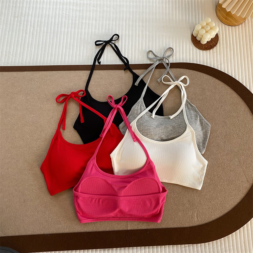 Áo bra nữ cotton không gọng cổ yếm thời trang mặc đi biển du lịch gợi cảm xinh xắn LANIXA B8703