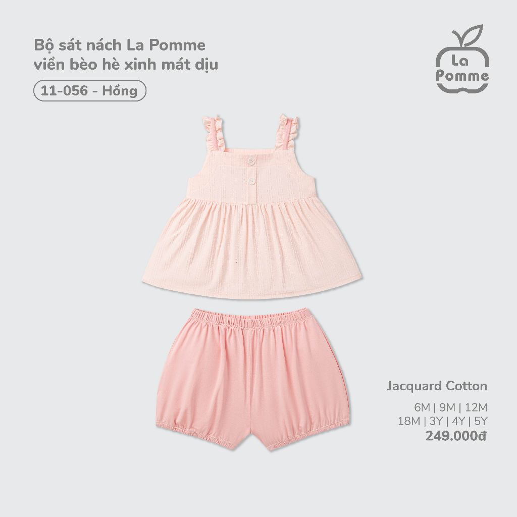 Bộ sát nách La Pomme viền bèo hè xinh mát dịu - Sợi Jacquard Cotton mềm mại, thoáng khí – Bé gái - 6M - 5Y