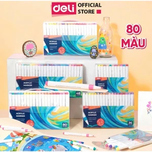 Bút Sơn 80 Màu Acrylic Marker Cao Cấp Deli Màu Sắc Tươi Sáng Vẽ Trên Mọi Chất Liệu Có Thể Chồng Màu