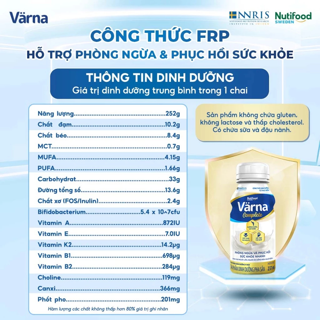 Sữa Bột Pha Sẵn Varna Complete (237ml) - Hỗ Trợ Cải Thiện Xương Khớp - Phục Hồi Nhanh