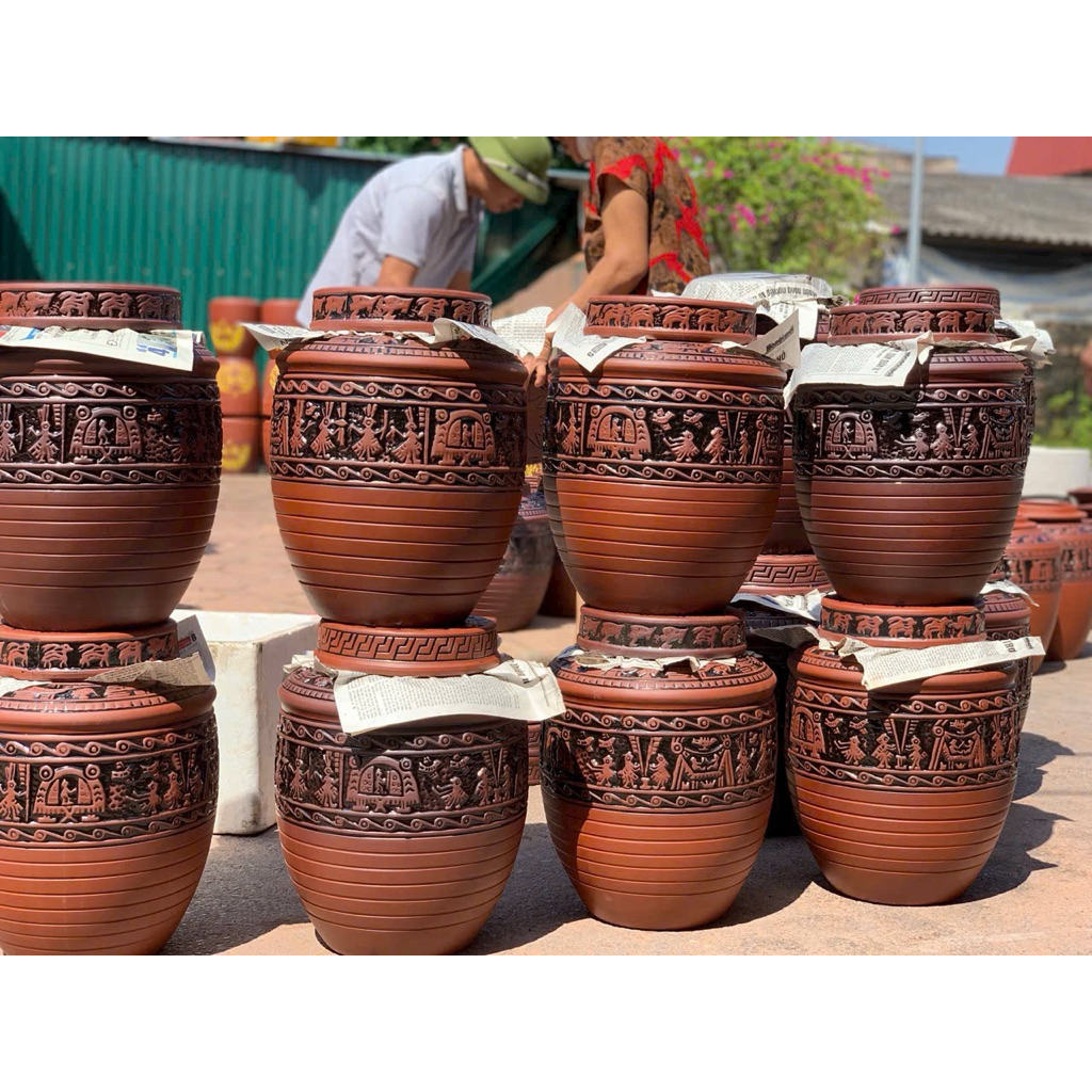 Chum Rượu Trống Đồng 2 Nắp🎁 Chum Gạo Phong Thuỷ Gốm Bát Tràng Cao Cấp