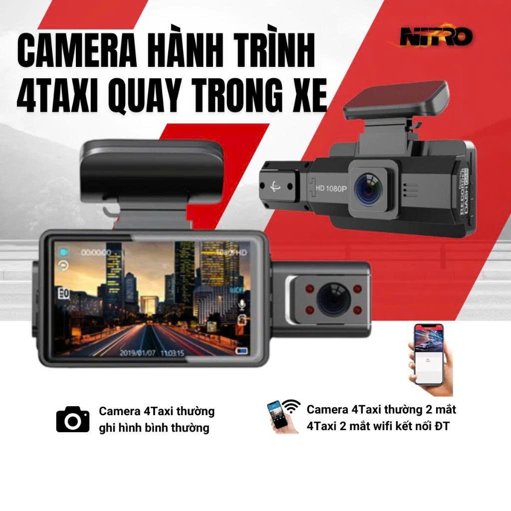Camera hành trình ô tô XETABON 4TAXI WIFI Ghi hình trước trong Kết nối điện thoại Phân giải 1080HD Bảo hành 12 tháng